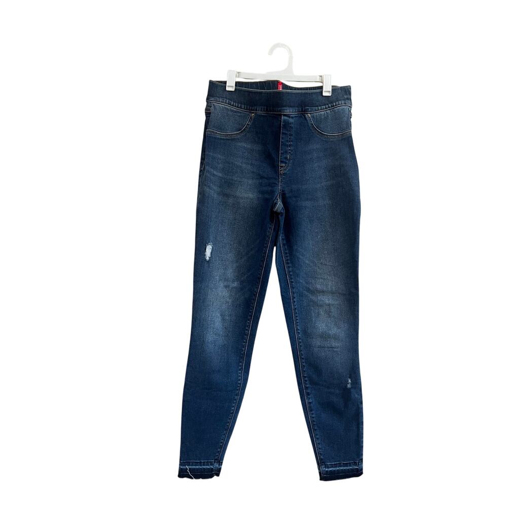 SPANX Distressed Ankle Skinny Jeans Pull On Stretch Denim Medium Wash M
